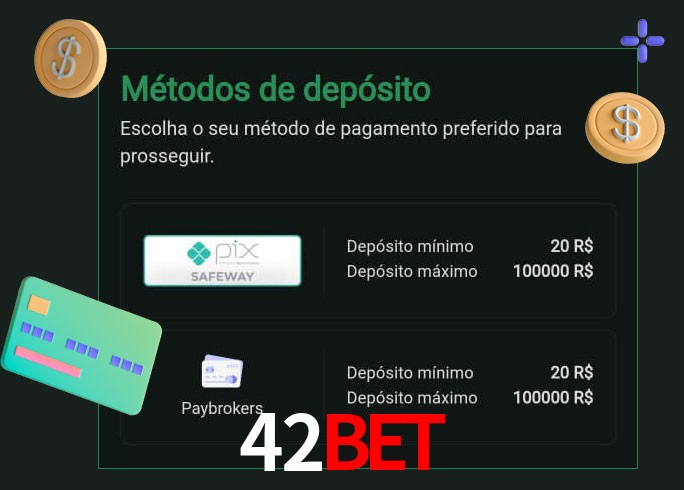 O cassino 42BET oferece uma grande variedade de métodos de pagamento